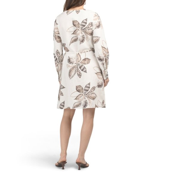 LA PICCOLA CREATIVA Italy Linen Blend Long Sleeve Floral Print Mini Dress - Picture 2 of 2
